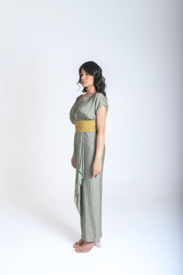 Green-Yellow Braided Cocktail Gown