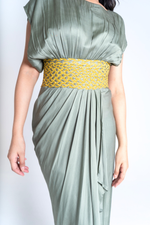 Load image into Gallery viewer, Green-Yellow Braided Cocktail Gown
