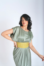 Load image into Gallery viewer, Green-Yellow Braided Cocktail Gown
