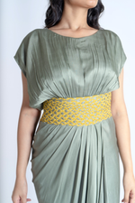 Load image into Gallery viewer, Green-Yellow Braided Cocktail Gown

