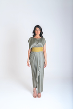 Load image into Gallery viewer, Green-Yellow Braided Cocktail Gown
