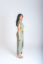 Load image into Gallery viewer, Green-Yellow Braided Cocktail Gown
