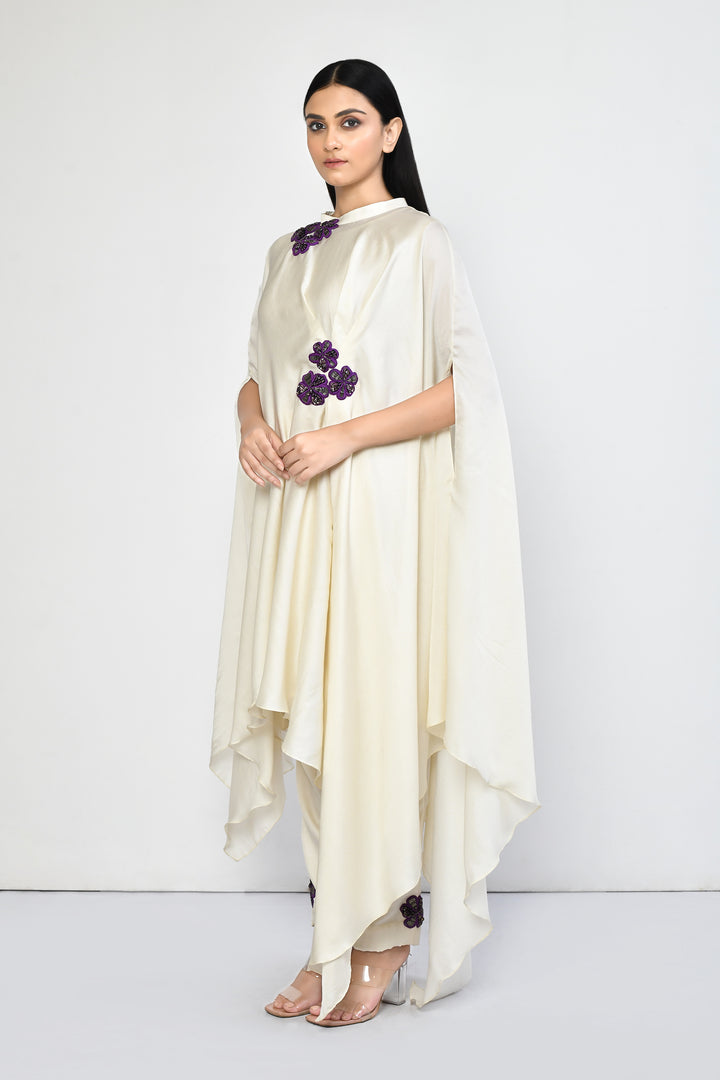 Ivory Pleated Drape Cape Tunic