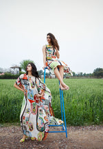 Load image into Gallery viewer, CRUNK VARICOLORED PAINTING PRINTED RUCHED MIDI DRESS
