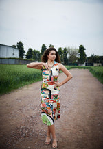 Load image into Gallery viewer, CRUNK VARICOLORED PAINTING PRINTED RUCHED MIDI DRESS
