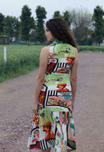 Load image into Gallery viewer, CRUNK VARICOLORED PAINTING PRINTED RUCHED MIDI DRESS
