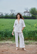 Load image into Gallery viewer, CRUNK IVORY SELF JACQUARD RESORT CO-ORD (SHIRT AND PANTS)

