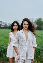 Load image into Gallery viewer, CRUNK IVORY SELF JACQUARD RESORT CO-ORD (SHIRT AND PANTS)

