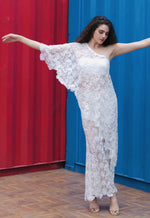 Load image into Gallery viewer, CRUNK IVORY ASYMMETRICAL FLORAL LACED TOP
