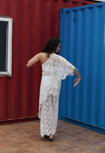 Load image into Gallery viewer, CRUNK IVORY ASYMMETRICAL FLORAL LACED TOP
