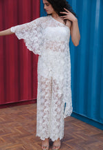 Load image into Gallery viewer, CRUNK IVORY ASYMMETRICAL FLORAL LACED TOP
