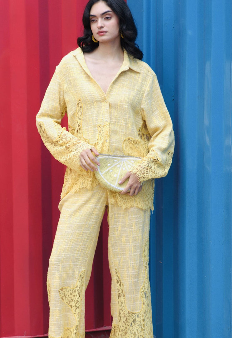 CRUNK YELLOW LACE MIX CO-ORD (SHIRT AND PANTS)