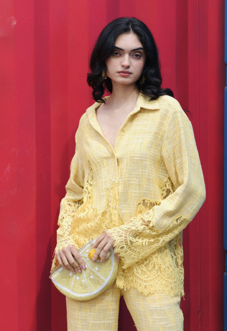 CRUNK YELLOW LACE MIX SHIRT