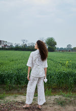Load image into Gallery viewer, CRUNK IVORY SELF JACQUARD RESORT CO-ORD (SHIRT AND PANTS)
