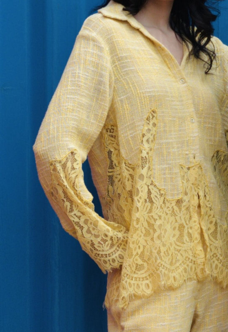 CRUNK YELLOW LACE MIX SHIRT