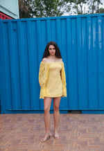 Load image into Gallery viewer, CRUNK YELLOW OFF SHOULDER LACE MIX MINI DRESS
