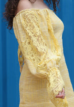 Load image into Gallery viewer, CRUNK YELLOW OFF SHOULDER LACE MIX MINI DRESS
