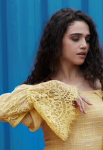 Load image into Gallery viewer, CRUNK YELLOW OFF SHOULDER LACE MIX MINI DRESS
