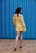 Load image into Gallery viewer, CRUNK YELLOW OFF SHOULDER LACE MIX MINI DRESS
