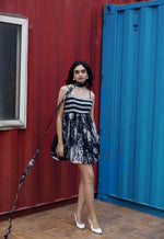Load image into Gallery viewer, CRUNK BLUE-WHITE ABSTRACT PRINTED DRESS
