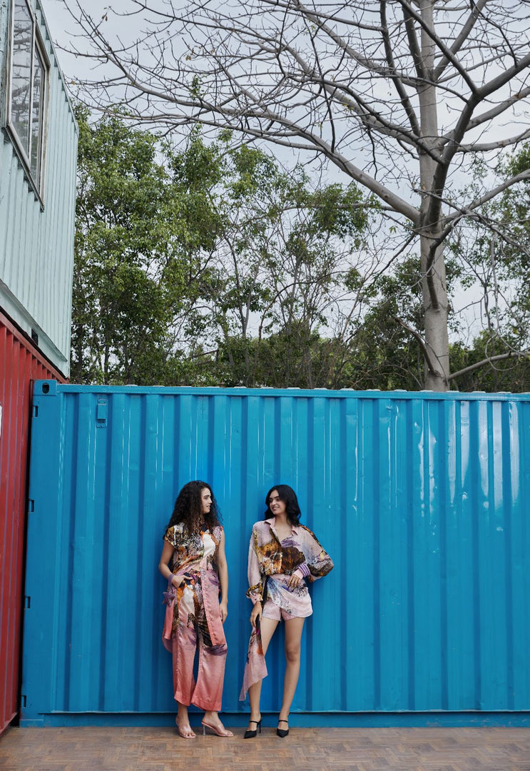 CRUNK CORAL SCENIC PRINTED CO-ORD (LONGLINE SHIRT WITH PANTS)