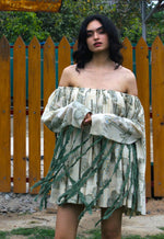Load image into Gallery viewer, CRUNK OLIVE SELF SHEER JACQUARD OFFSHOULDER DRESS
