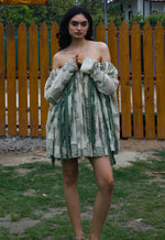 Load image into Gallery viewer, CRUNK OLIVE SELF SHEER JACQUARD OFFSHOULDER DRESS
