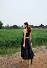 Load image into Gallery viewer, CRUNK BLACK EMBROIDERED FLORAL CO-ORD (CROP TOP AND SKIRT)
