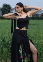 Load image into Gallery viewer, CRUNK BLACK EMBROIDERED FLORAL CO-ORD (CROP TOP AND SKIRT)
