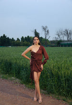 Load image into Gallery viewer, CRUNK MOCHA ONE SHOULDER MINI DRESS
