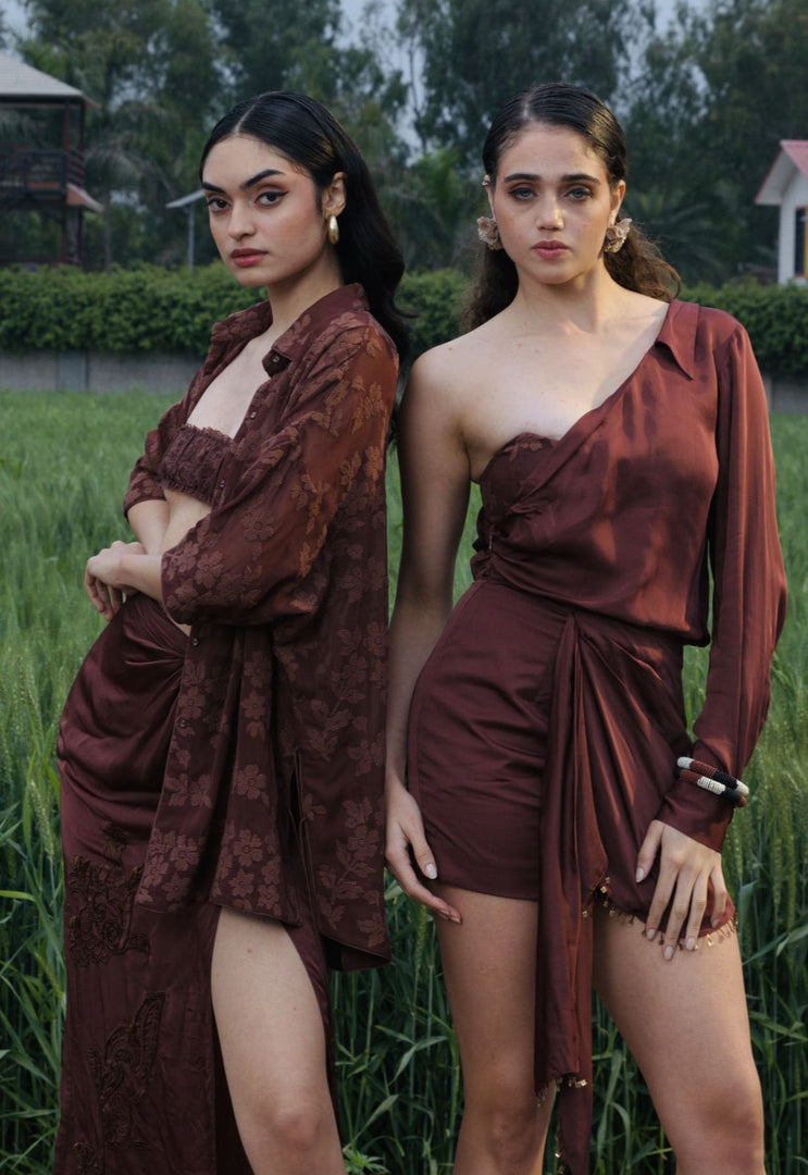 CRUNK MOCHA ONE SHOULDER MINI DRESS