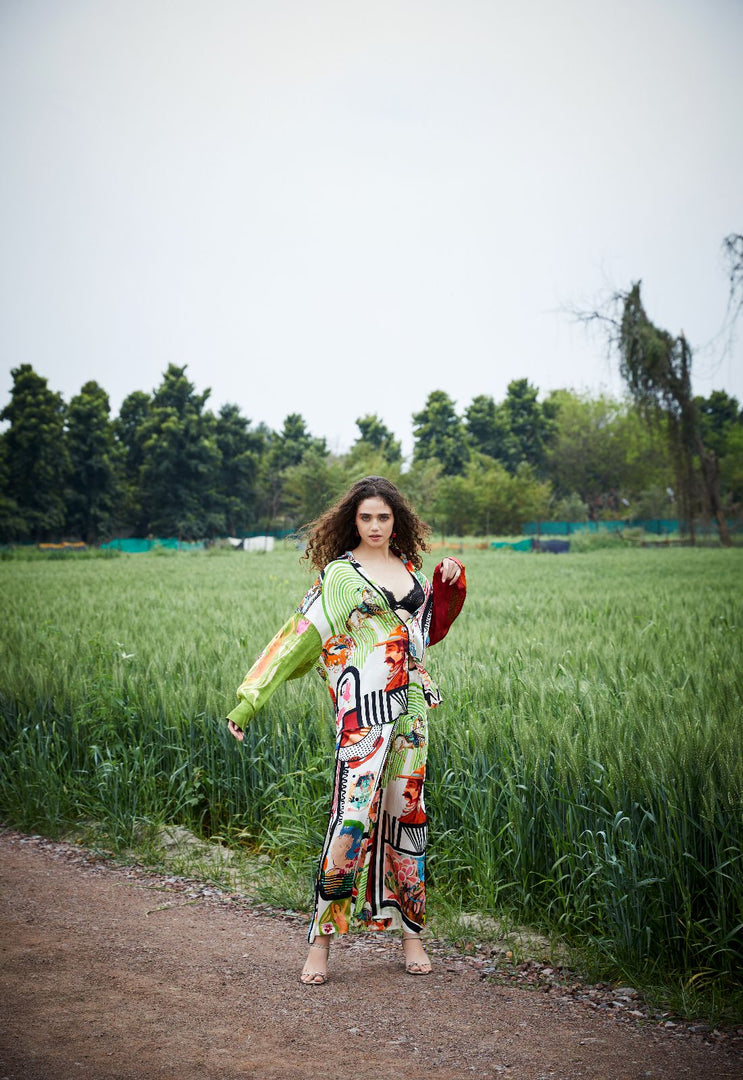 CRUNK VARICOLORED PAINTING PRINTED EMBELLISHED CO-ORD (SHIRT AND PANTS)